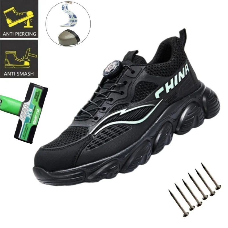 

New Fashion Rotating Button Safety Shoes Men Anti-smash Anti-puncture Work Shoes Anti-slip Sport Shoes Security Protective Boots