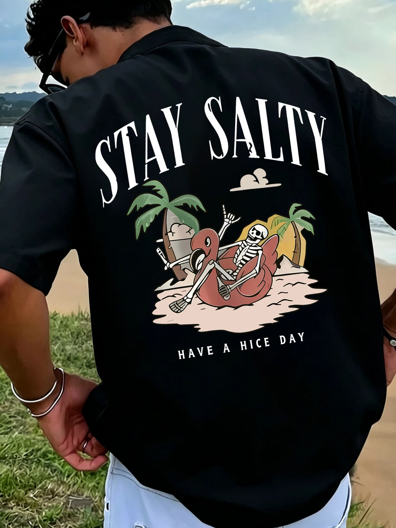 Men's Summer West Coast-Style Tropical Beach Print T-Shirt: American Retro Streetwear Casual Crew Neck Top