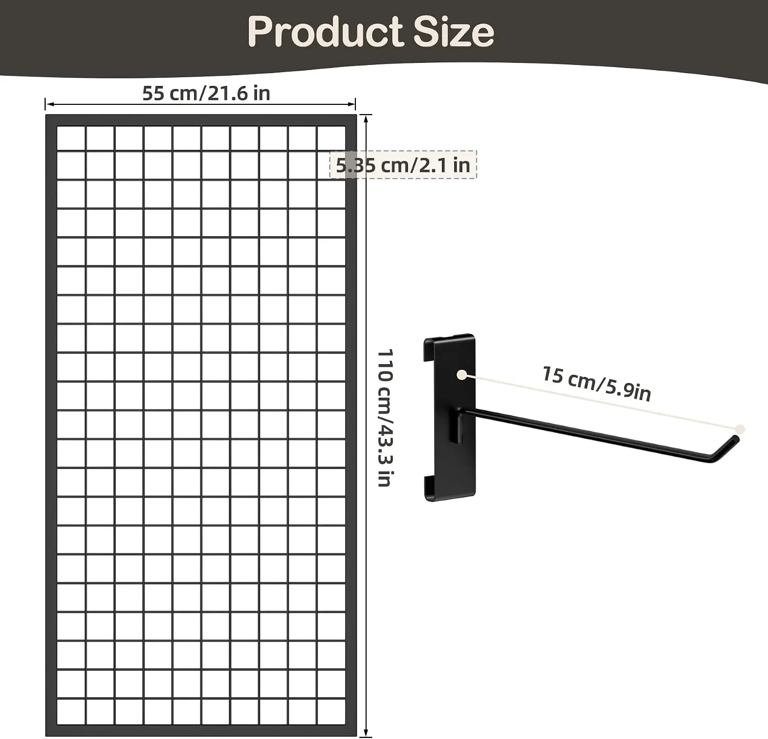 3-Pack Wall Mount Gridwall Panels, 21.6" x 43.3" Wire Grid Wall Display Stand with 30 Hooks, Modular Art Display Rack and Garage Organization Workshop Storage, Black