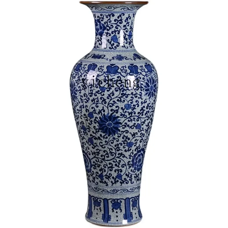 W28ceramic Chinese Large Vase Living Room Floor Ornament Antique Blue And White Porcelain Desktop Large Decoration