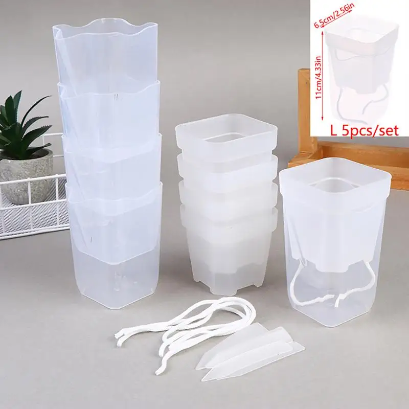 5Pcs Self Watering Plant Pots Plants Double-Layer Flower Pots Planters Drainage Hole Reservoir Seedling Nursery Pot Gift