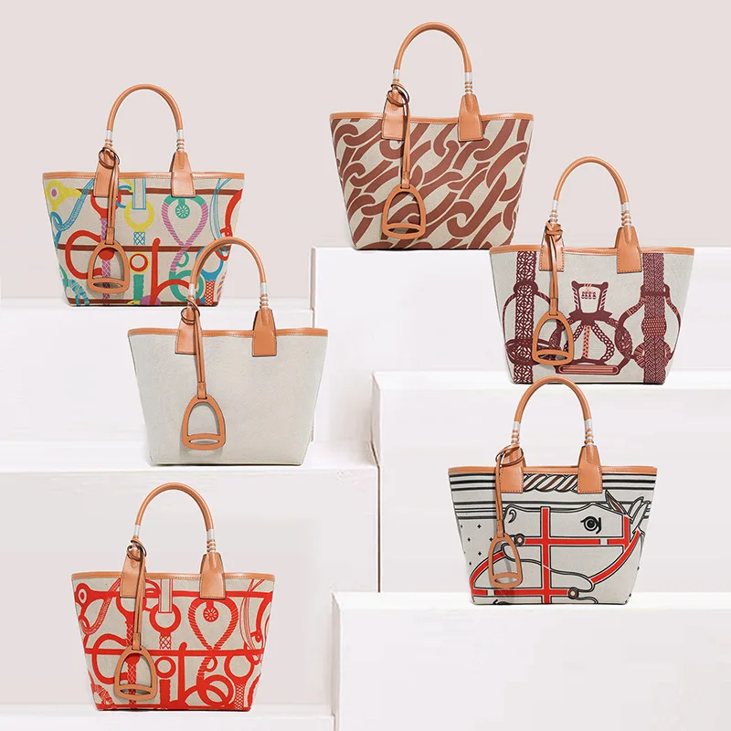 2025 Luxury Brand High Quality Tote Bag for Women Geometric Printed Top Handle Satchel Handbag Canvas Fashionable Shopper Bag