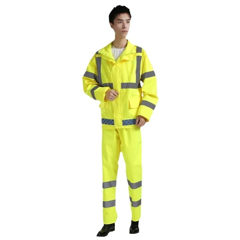 Reflective Raincoat Rain Pants Suit Men\'s Split Thickened Full-body Storm-proof Traffic Duty Sanitation Workers Rain Clothing