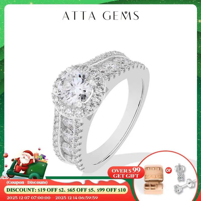 

ATTAGEMS Round Cut 1.0CT Moissanite Ring 6.5mm VVS1 Diamond for Women S925 Silver Engagement Bride Jewelry Gift With Certificate