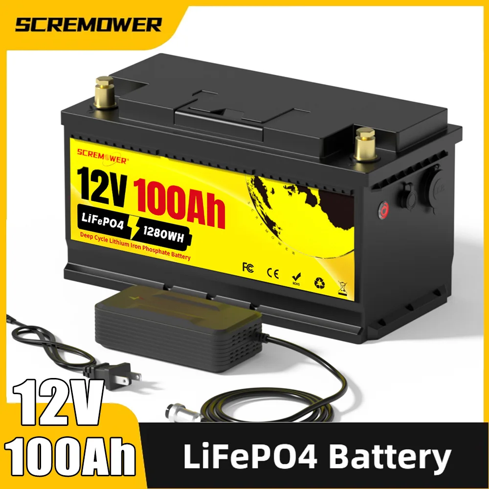 12V LiFePO4 Battery 100Ah Lithium Battery With BMS Lithium Iron Phosphate Solar Battery Pack For RV Campers Off-Road Off-grid