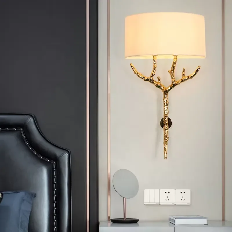 French copper wall lamp luxury retro European villa living room lamp dining room study bedroom bedside copper lamp
