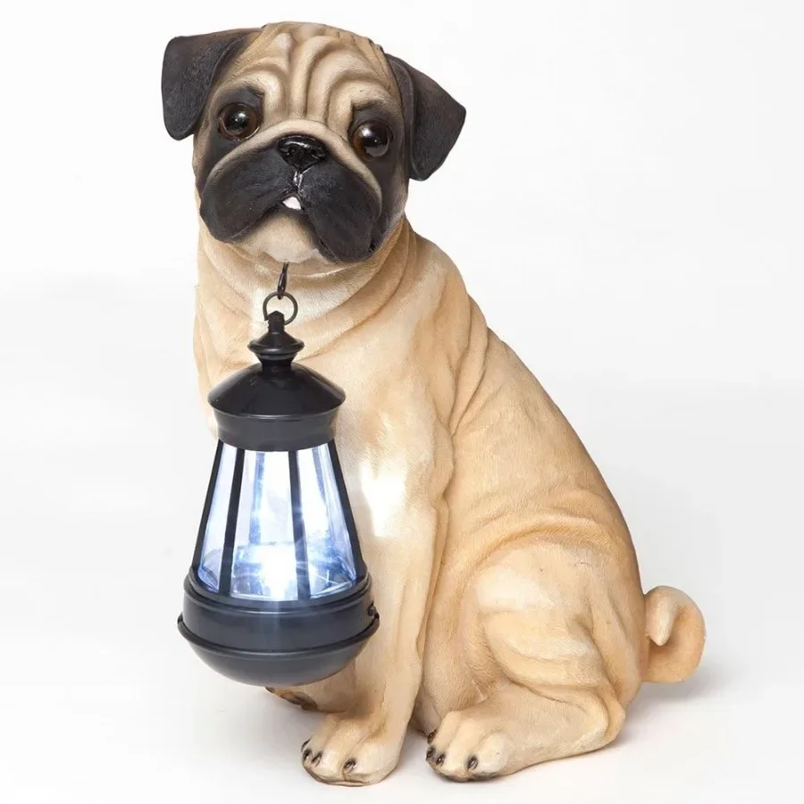 

Bits and Pieces - Fawn Pug Solar Lantern Statue - Solar Powered Garden Lantern - Resin Dog Sculpture with LED Light - Outdoor L