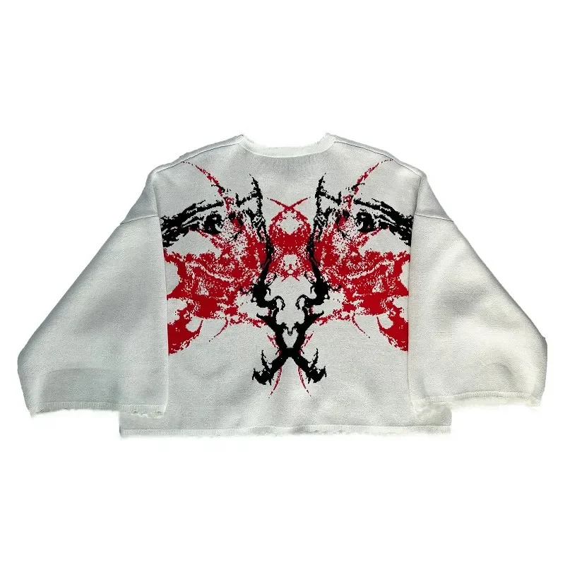 Y2K Harajuku Oversized Sweater Chic Aesthetics EMO Gothic Punk Sweater Men's Vintage Knitting Sweater Winter Pullover O-neck