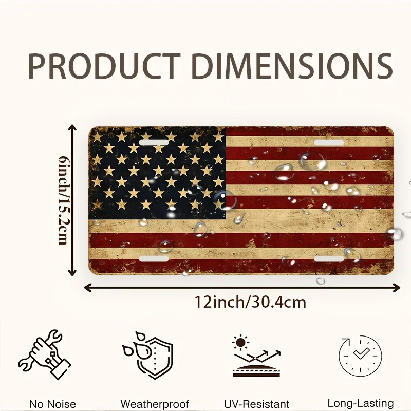 HD Aluminum Metal Sign, Vintage American Flag License Plate Style Wall Decor, Retro USA Patriotic Tin Poster for Home Bar Garage