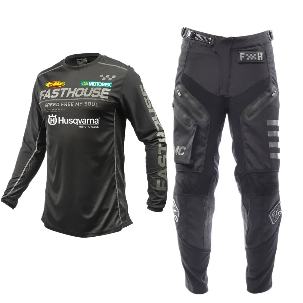 

2025 husqvarna Off Road Gear Set Top MX Combo Black Moto Jersey And Pant Motorcycle Kit With Pocket