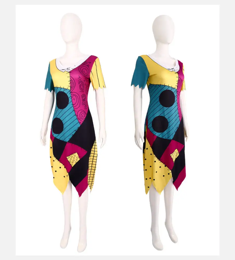 The Nightmare Before Christmas Sally Cosplay Costumes Dress Wig Red Long Straight Hair Movie Roleplay Masquerade Ball Party Suit