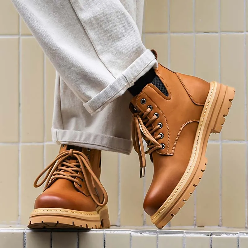 Men's & Women's Heavy-Duty All-Terrain High-Top Boots - PU/Fabric Upper, Beige/Tan Lace-Up Ankle/Boot Boots With