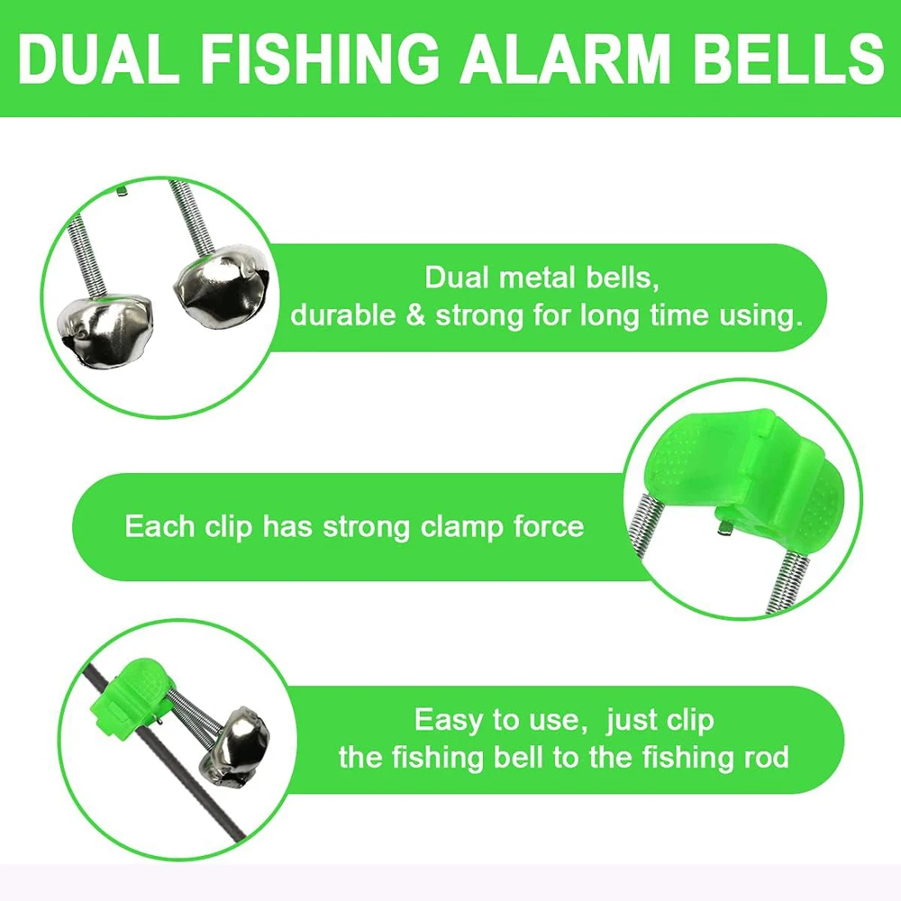 10Pcs Winter Ice Fishing Bell Bite Alarm Rod Tip Clamp Clip Bell Ring Night Fishing Accessories Tackle Fish Alarms Alert Gifts