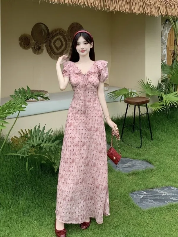 

Новое летнее женское платье больших размеров в горошек с эффектом тай-дай, с завязками на талии, А-силуэт, длинное, в корейском стиле, для повседневной носки