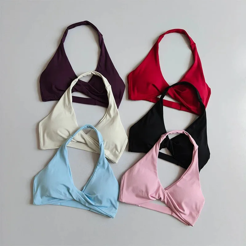 Damen-Sport-BH mit Neckholder und offenem Rücken, schnell trocknend, atmungsaktiv, Push-Up-Yoga-Top, modische Fitness-Workout-Aktivbekleidung