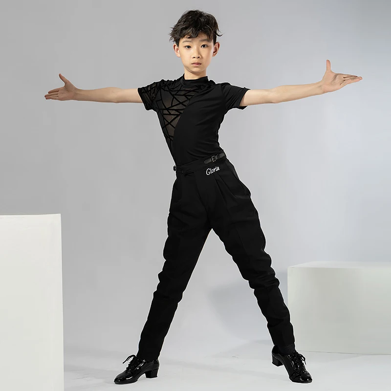 Latin Dance Tops Boys Mesh Salsa Clothing Stage Performance Costume Practice Wear Modern Dancing Outfit Tango Dancewear DL9343