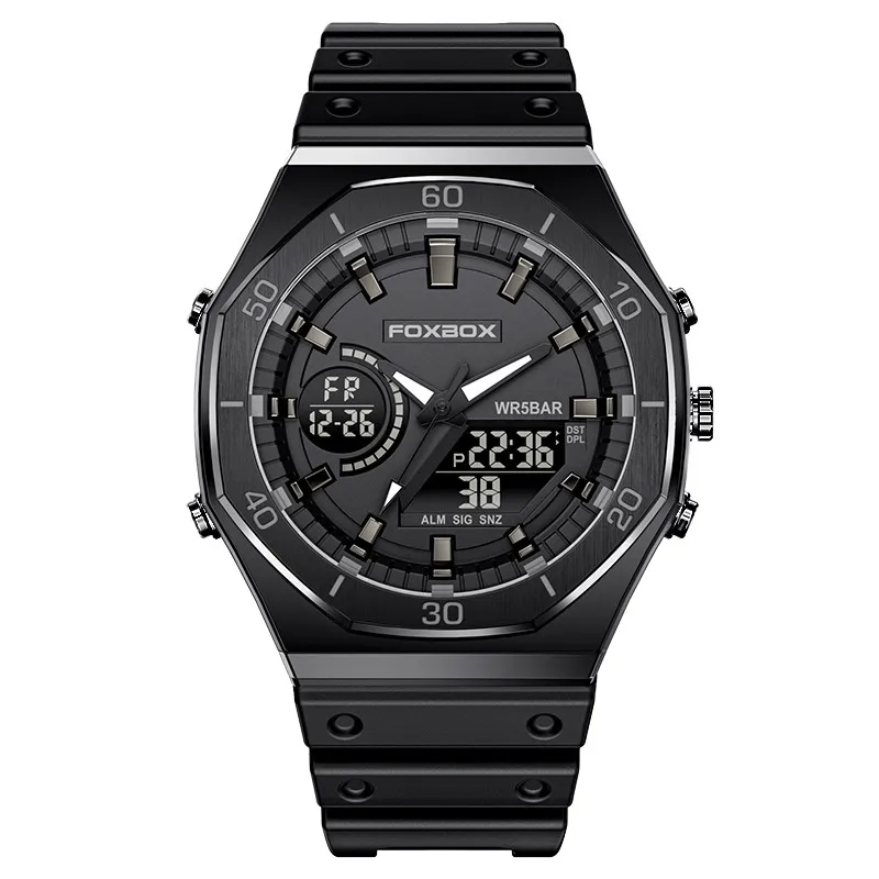 Neu dual display uhren für männer casual sport chronograph quarz großes zifferblatt armbanduhr silikon wasserdicht digital uhr