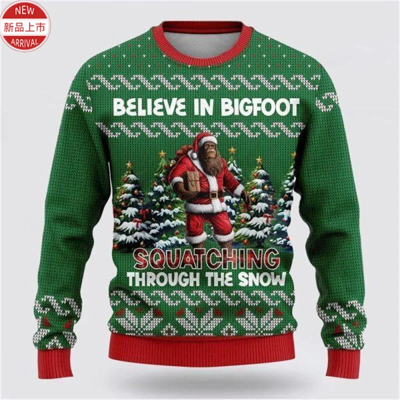 3D Happy Christmas Print Sweatshirts Bigfoot Orangutan-Ape Graphic Ugly Christmas Sweater Women New In Sweaters Mens Clothing