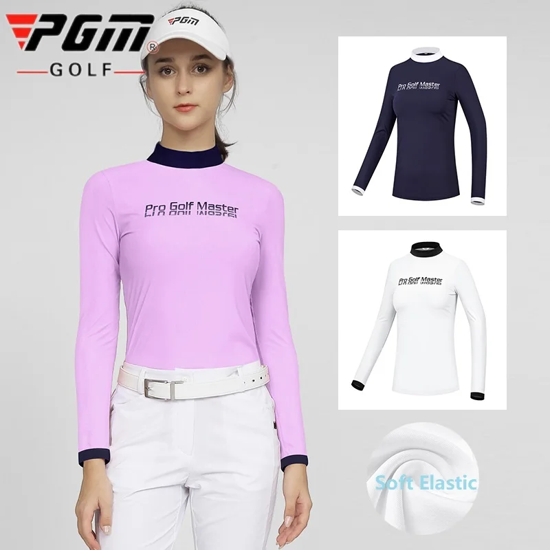 

Pgm Winter New Golf Clothing Women's Letter Print Base Tops Ladies Long Sleeve Slim Sports Shirts Casual Stand Neck Pullover