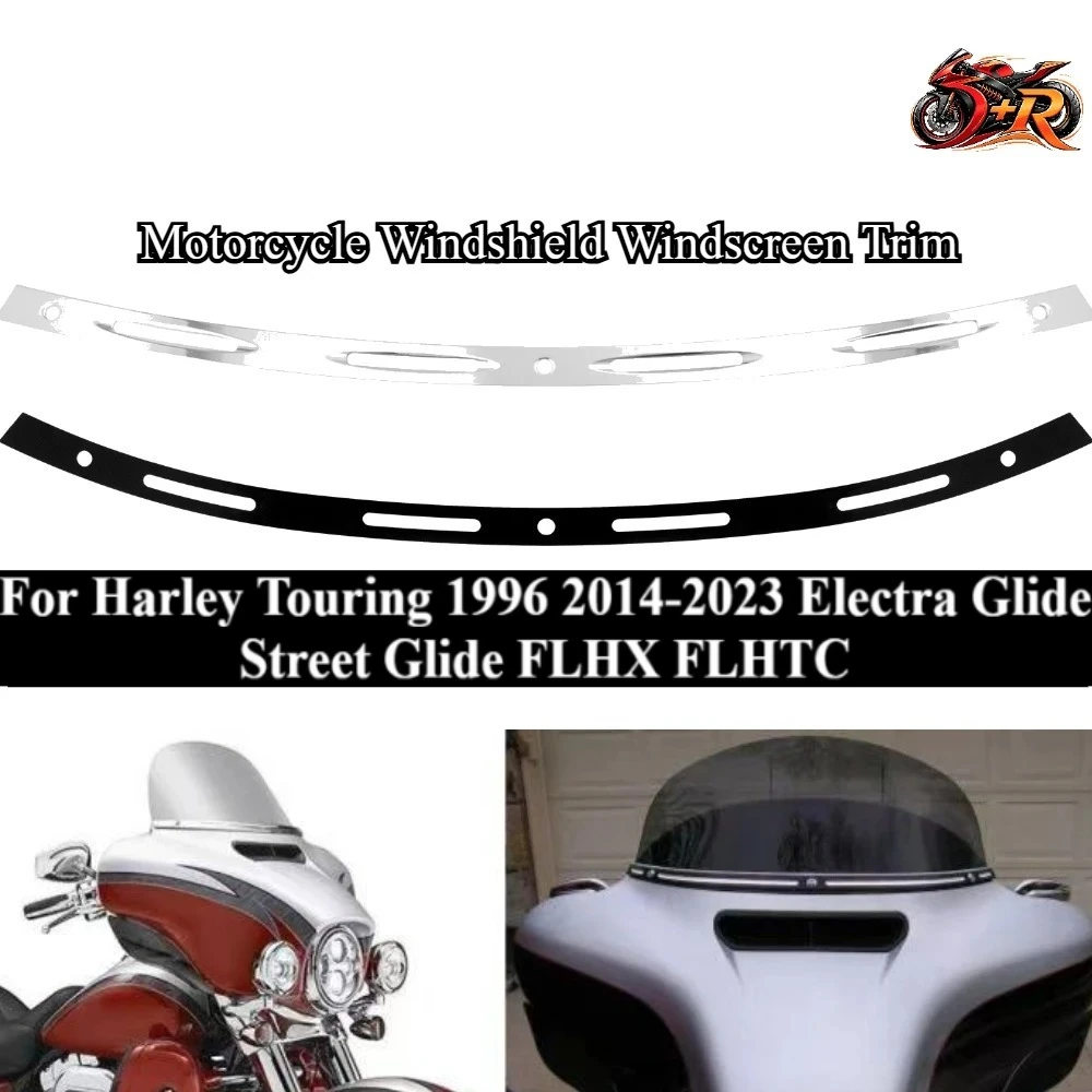 

For Harley Touring 1996 2014-2023 Electra Glide Street Glide FLHX FLHTC Motorcycle Windshield Windscreen Trim CNC Black/Chrome