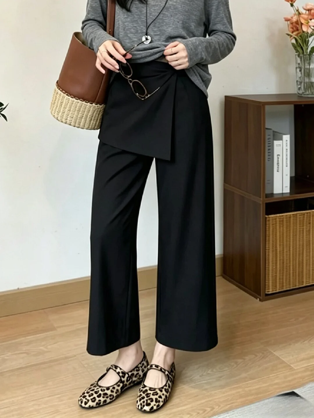 Summer 2026 Casual Black Straight Leg Trousers High Waist Wide Leg Pants Elegant Personality Curtain Pants Ladies Fashion