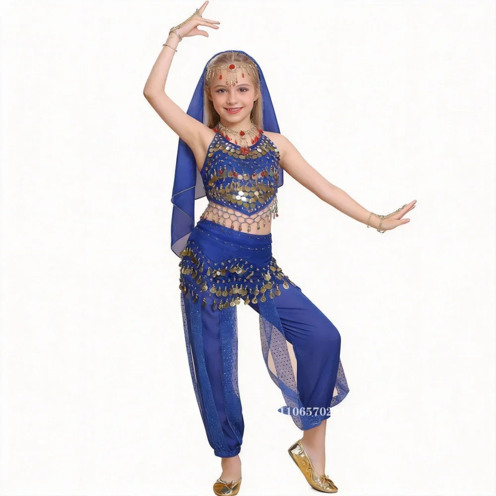 Kids Belly Dance Costume Set, Girls Oriental Egypt Bollywood Indian Dancing Outfit, Complete Performance Clothing For Stage Show
