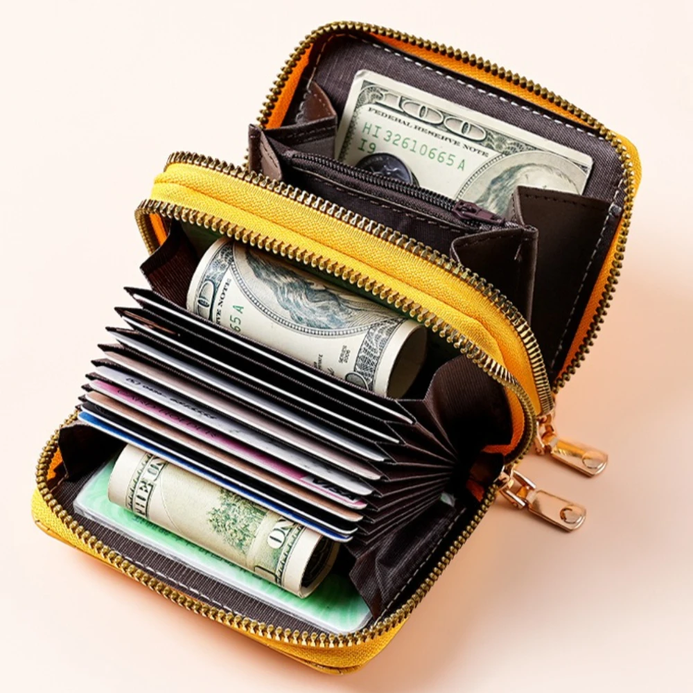 Multi Slot Card Holder Fashion Small Wallet Women Business Bank Credit Card Bag Coin Pouch Large Capacity Leather Zipper Wallet