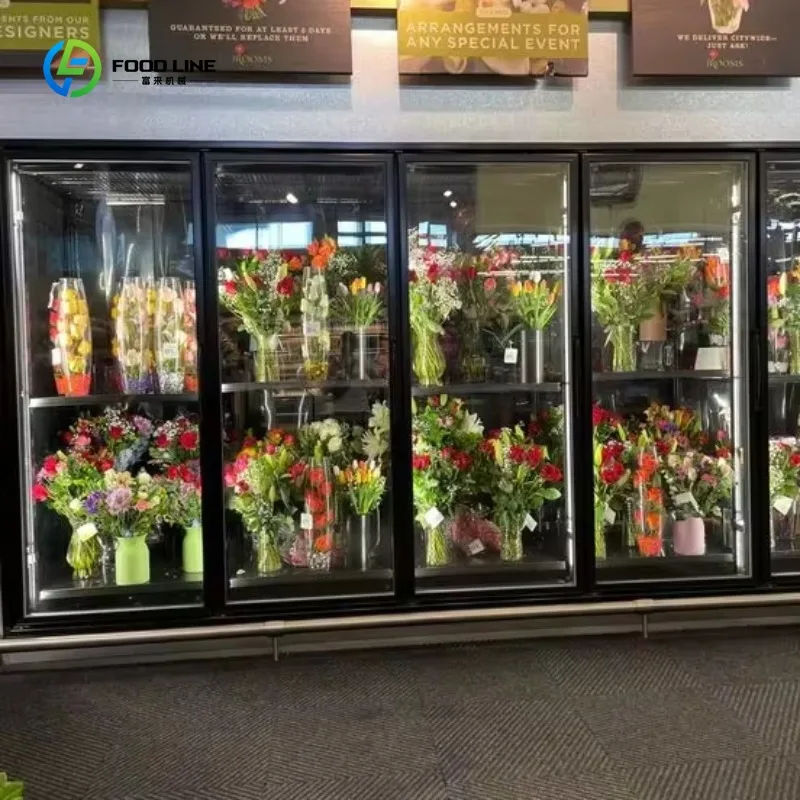 Commercial Flower Cooler Glass Door Display Refrigerator Florist Shop Fresh Keeping Chiller Storage Cabinet LED Light Equipment