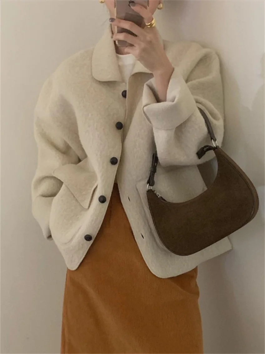 Alien Kitty Chic Solid Woolen Jackets Loose Women New Warm 2025 Vintage Slim Winter Streetwear Elegant Fashion Daily Coats