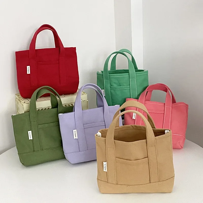 New Leisure Canvas Mini Tote Handbag Korean Designer Simple Small Tote Female Sac Shopper Purse Lunch Bag