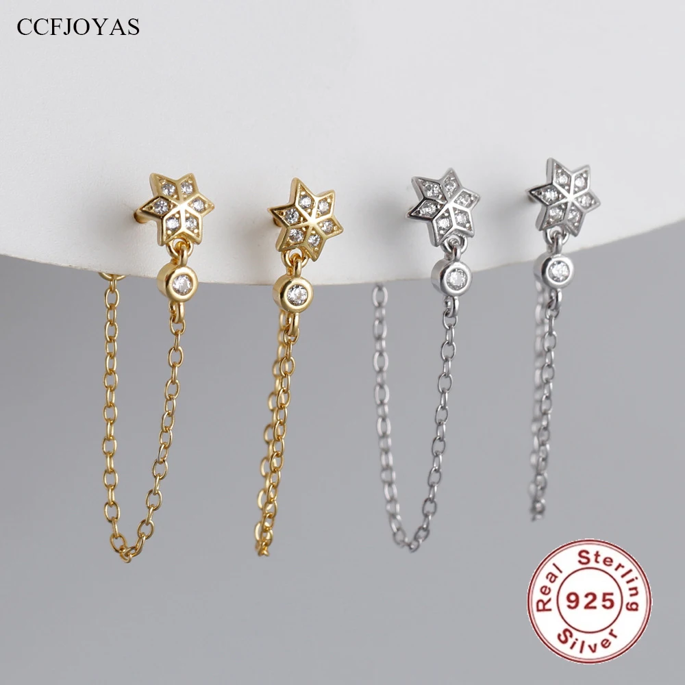 

CCFJOYAS 100% 925 Sterling Silver Tassel Chain Stud Earrings for Women European and American 18k Gold Plated Fashion Jewelry