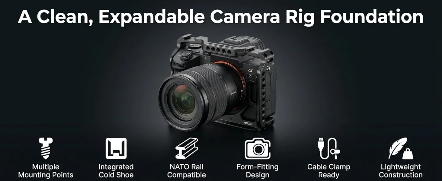 SOARSHOT Kamerakäfig für Sony A6400 A6100 A6300 A6500 A6600 Aluminium Video Rig Käfig mit Cold Shoe ARRI-Lochungen für Vlogging – Detail 6