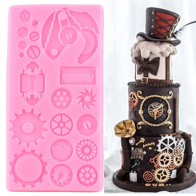 Steampunk Gear Silicone Molds DIY Baby Birthday Fondant Cake Decorating Tools Cupcake Topper Candy Clay Chocolate Mould