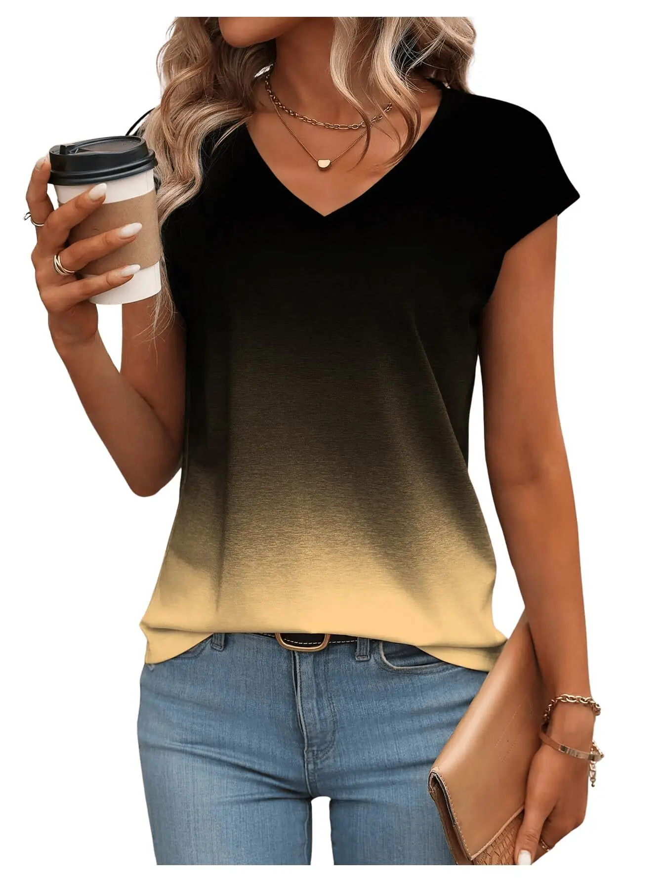 

Summer Fashion Gradient 3D Printed Women's T-Shirts Street Y2K V-Neck Short Sleeve Tees Oversized Harajuku Female Clothing Tops