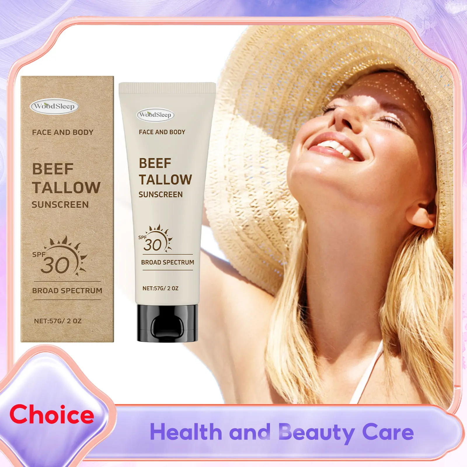 Sunscreen Spf 30 Natural Tallow Sunblock Waterproof UV Protection Brighten Grass-Fed Beef Tallow Moisturize Cream for Face Body