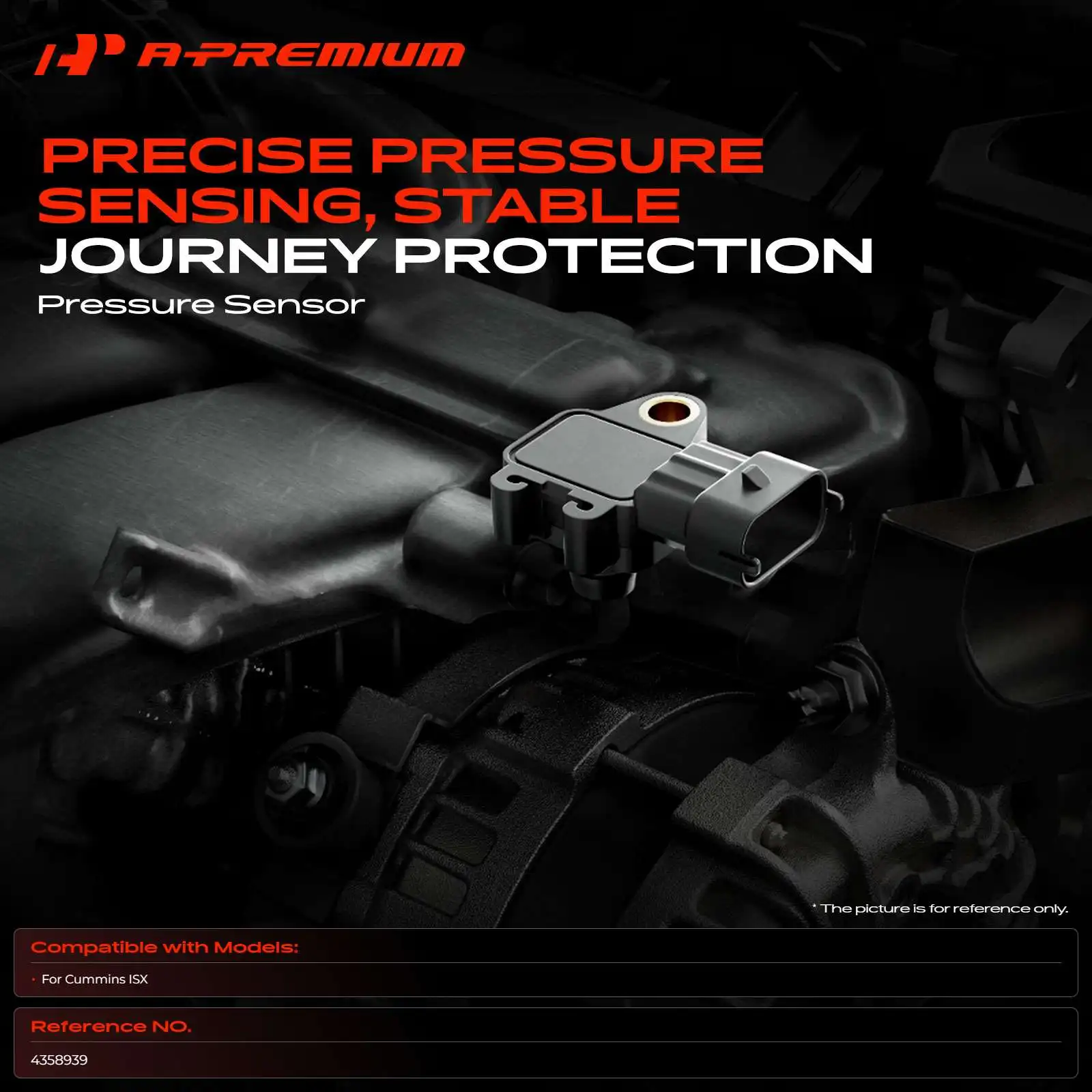 A-Premium Black DPF Pressure Sensor with 2 Gaskets for Cummins ISX with 3-Blade 4358939