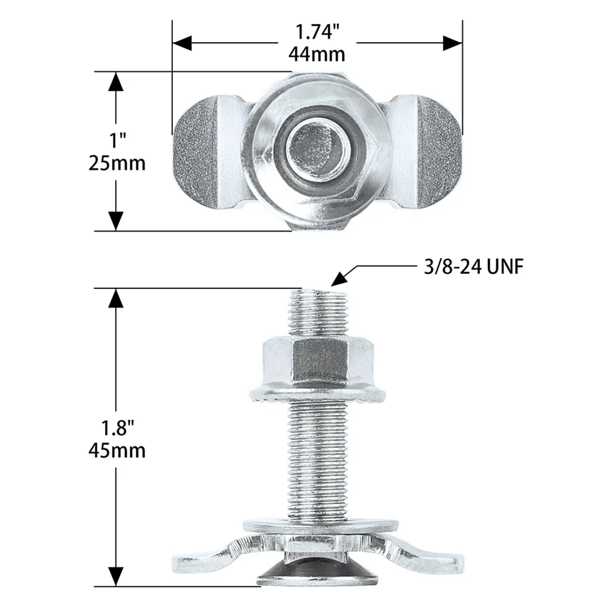 ABZV-L Track Threaded Stud Fittings L-Track Threaded Double Stud Lug Fitting Tie Down, Used with L Track Rails, Silver