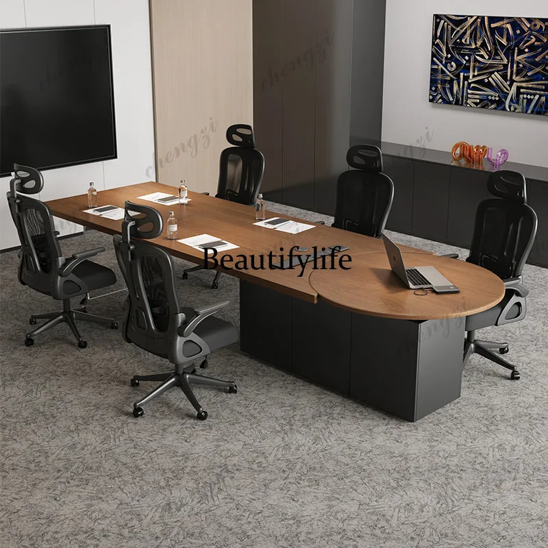 P182 Solid wood conference office integrated table Light luxury modern high-end reception table and chair combination