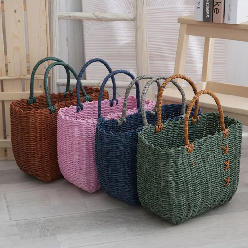 Handwoven Wier Handle Basket Vegetable Fruit Basket Outdoor Picnic op Basket Handmade Crt Plastic Storage Basket