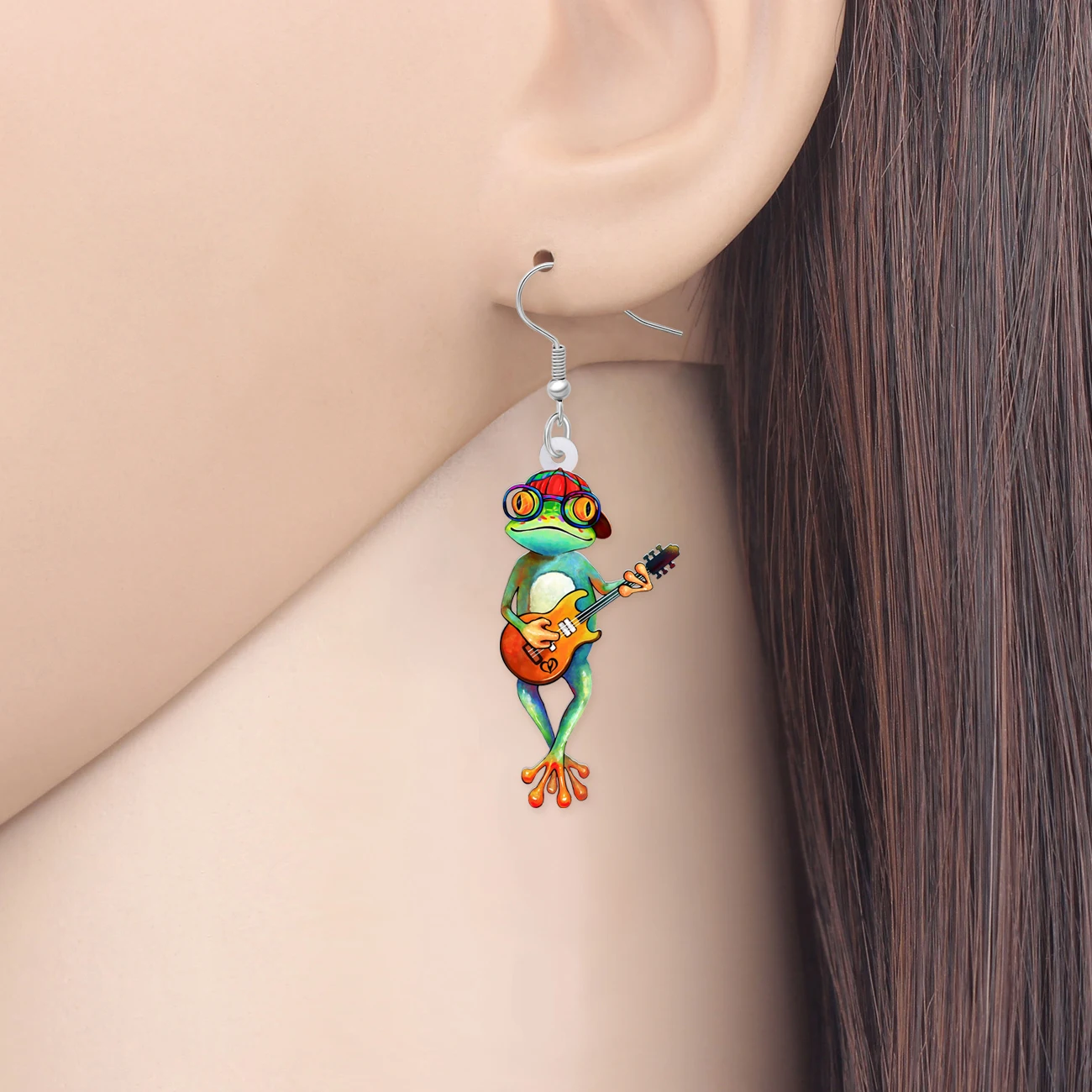 BONSNY Acrylic Funny Hat Guitar Frog Earrings Drop Dangle Novelty Music Animals Jewelry for Women Girls Kids Gifts Accessories