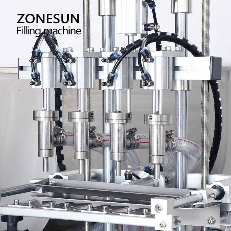 ZONESUN-máquina de llenado de pistón de botella de crema, pegamento de miel, pasta líquida viscosa automática de escritorio, 4 boquillas, para ZS-DTGT4T de producción