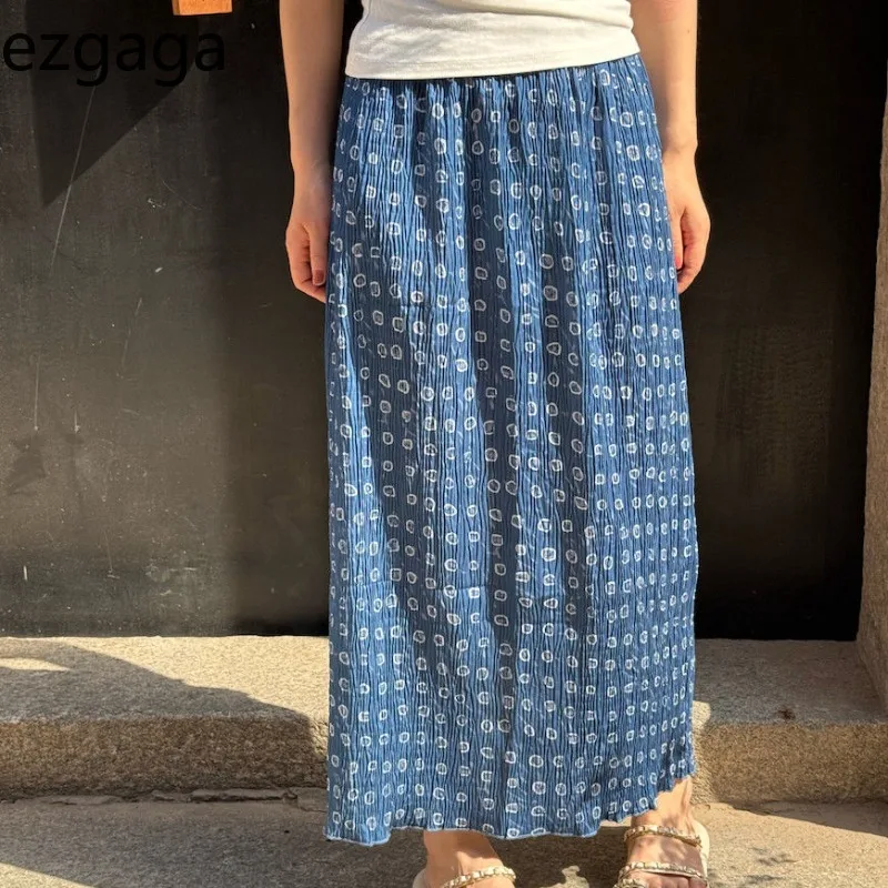 

Ezgaga Skirts Women Floral Printed Stretch High Waist Split French Style Chic Temperament Elegant Long Skirt Female Fashion