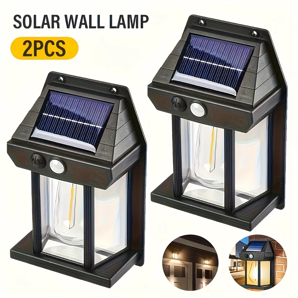 

2pcs Solar Tungsten Filament Wall Lights Smart Sensor Light with Three Modes And Motion Sensors Outdoor Villa Garden Courtyard