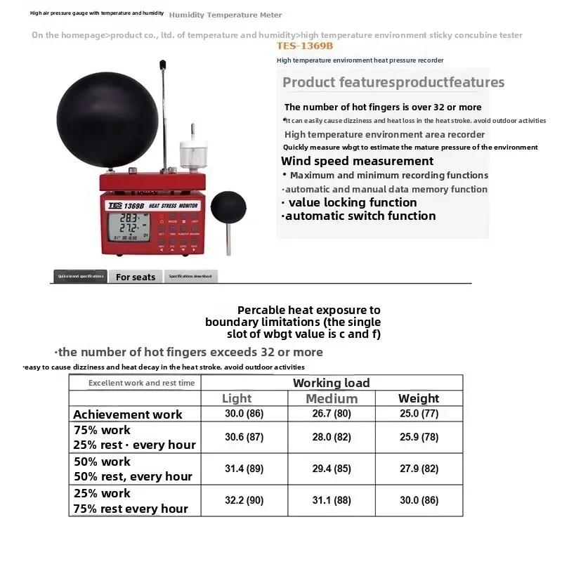 ES1369B Thermal Index Tester Thermal Index Meter High Precision Wind Speed Temperature and Humidity Meteorological Detector