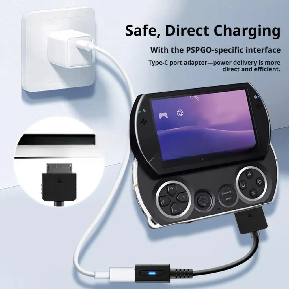 USB-C-Ladekabel mit LED-Anzeige für PSP Go Spielekonsole, Stromversorgungskabel, Typ-C-Kabel