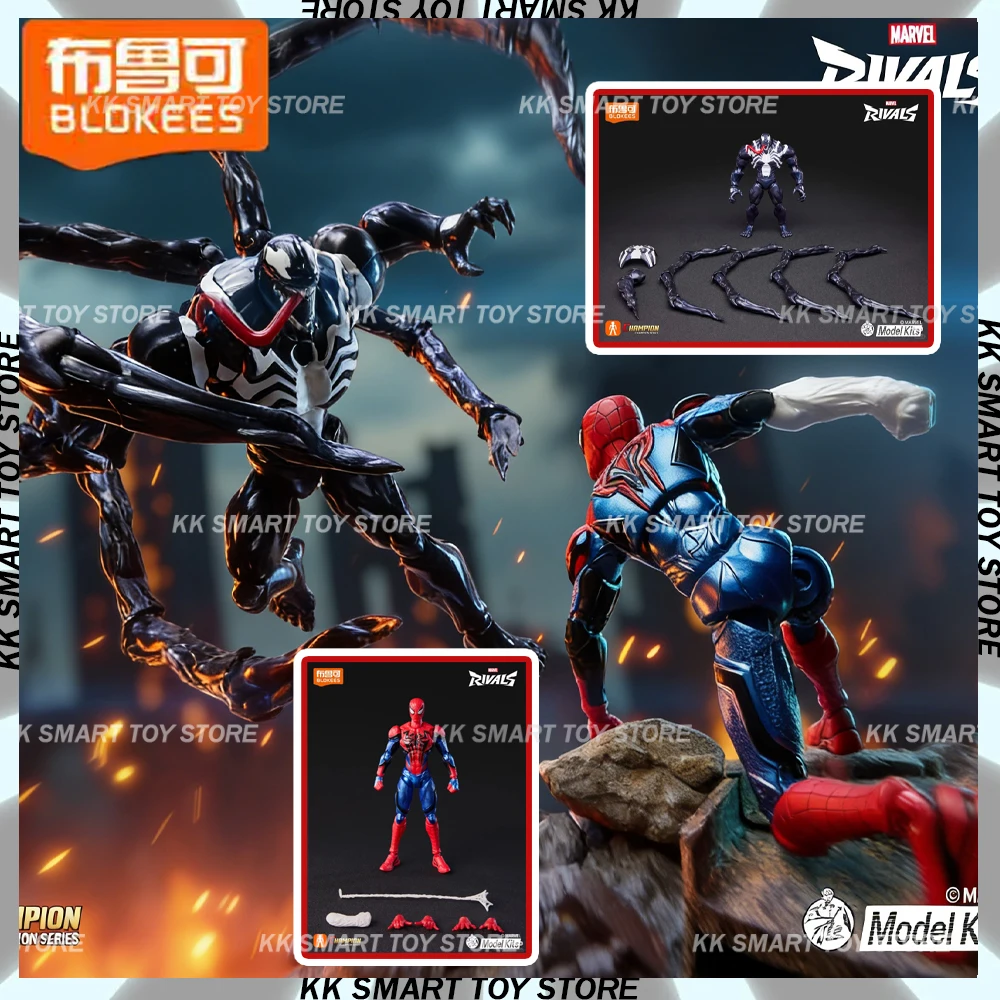 

In Stock Blokees Marvel Rivals Champion Class Spider-Man Venom Model Blind Box Action Figure Ornament Collectible Assembly Toys