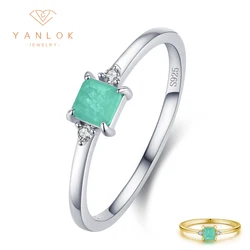 YANLOK Luxury Classic 925 Sterling Silver 4 Prong Paraiba Tourmaline Square Ring for Women Fashion Wedding Engagement Jewelry