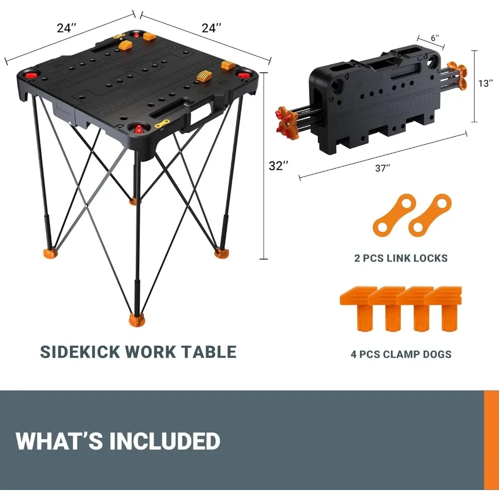 Table de travail pliante portable tout-en-un, banc de travail, arcs WEentos et seuils robustes et faciles, pattes en acier et en ABS, rester en sécurité