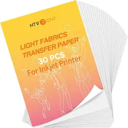 HTVRONT 30pcs 8.5x11in Heat Transfer Paper Sheets DIY Light Fabric Cotton T-Shirt Iron On Transfer Paper for Inkjet Printer