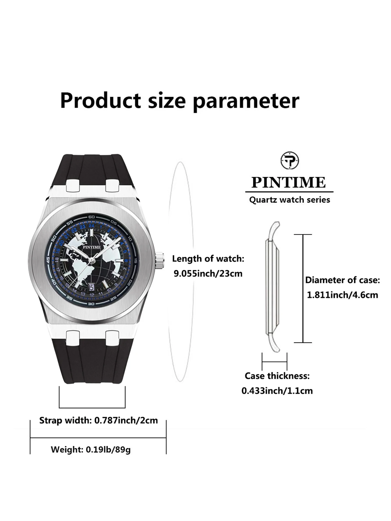 Men's Quartz Watch, Earth-Themed Large Dial, Water-Resistant and Luminous for Both Day and Night Use, Silicone Strap, Stylish an